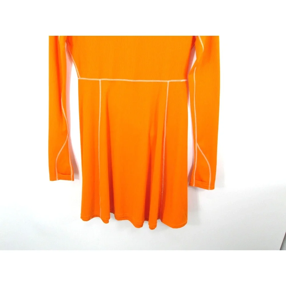 NIKE Women Small Orange Ribbed Midi Athletic Dress 1/4 Zip Tennis Golf LS